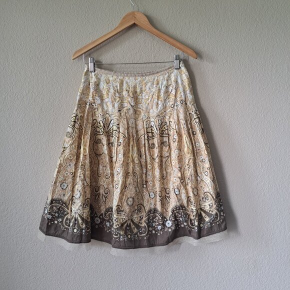 ❤️Talbots Vintage 00s Drop Waist Brown & Gold Midi Skirt 4P - Picture 2 of 9